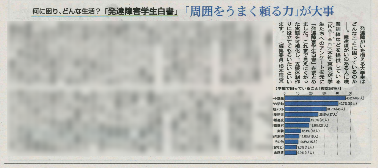 朝日中高生新聞 何に困り、どんな生活？「発達障害学生白書」